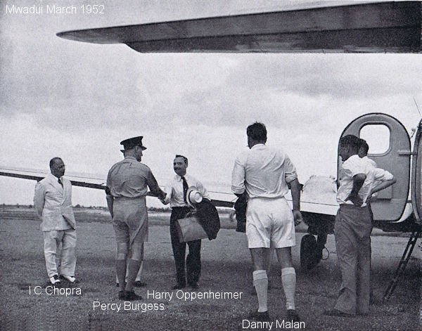 Harry Oppenheimer arriving in Mwadui March 1952