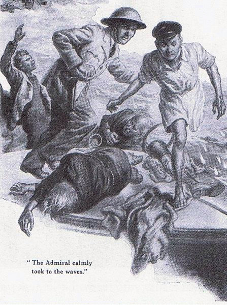 Freddie Guest dived overboard as the Admiral calmly took to the waves 
	Photo from Maj Goring's  article on the escape © 
	Click here for more information