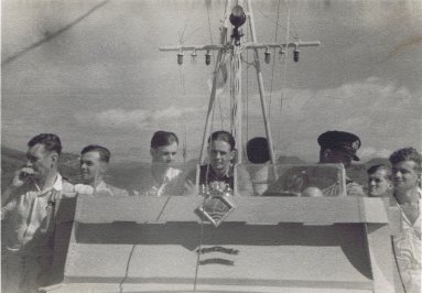 Ron Ashby and crew of MTB 07 on patrol.  
    Run the curser over to identify individuals.  
    Photo from Buddy Hide's collection ©