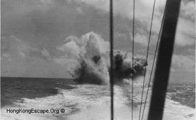 MTB 11 dropping depth charges in Hong Kong 
	Photo from the Hide collection ©