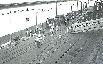 Union Castle SS Braemar Castle alongside in Mombassa