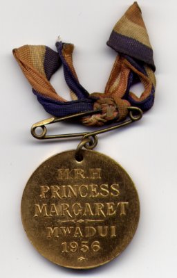 The commemorative medal for the Royal visit. 
Photo from the Hide family collection &copy. 
Click here to see more of Mwadui