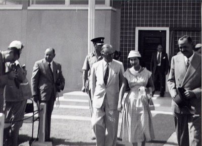 HRH Princess Margaret leaving the Mwadui sorting house with Jack Jubb