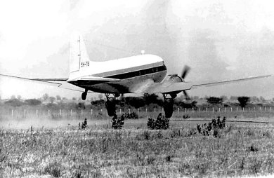 The WDL DC3 Dakota VR-TBI later 5H-TBI taking off from Mwadui